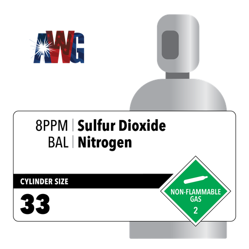 8 ppm Sulfur Dioxide, Balance Nitrogen, EPA Protocol, 33 CF, Aluminum Cylinder, CGA 660 Valve