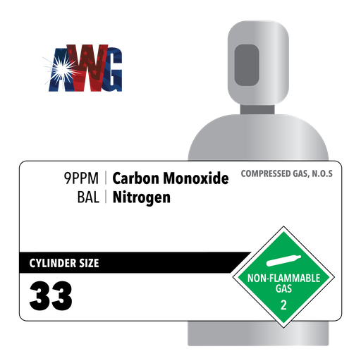 9 ppm Carbon Monoxide, Balance Nitrogen, EPA Protocol, 33 CF, Aluminum Cylinder, CGA 350 Valve