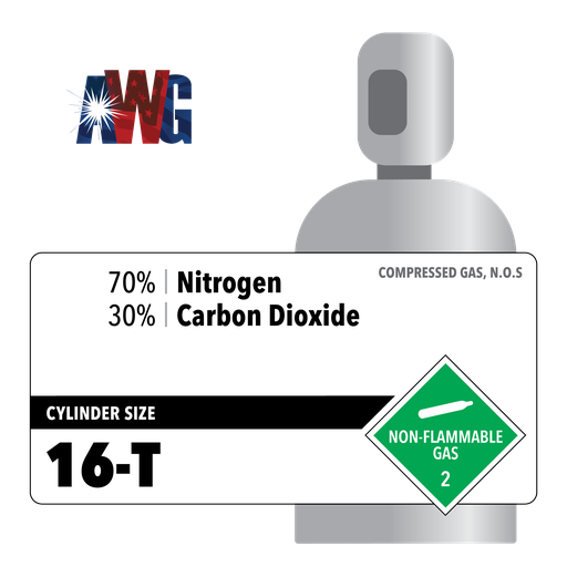 Mixed Nitrogen Gas, 70% Nitrogen, 30% Carbon Dioxide, Cradle of 16-T, 4384 CF, High Pressure Steel Cylinders, CGA 580 Threaded Valve