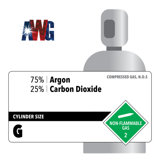 Mixed Argon Gas, 75% Argon, 25% Carbon Dioxide, Size G, 34 cf, High Pressure Steel Cylinder, CGA 580 Valve