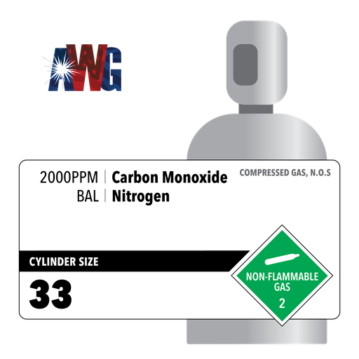 2000 ppm Carbon Monoxide, Balance Nitrogen, EPA Protocol, 33 CF, Aluminum Cylinder, CGA 350 Valve