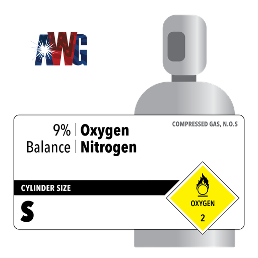 Compressed Specialty Gas, 9% Oxygen, Balance Nitrogen, EPA Protocol, Size S High Pressure Aluminum Cylinder, CGA 580 Valve