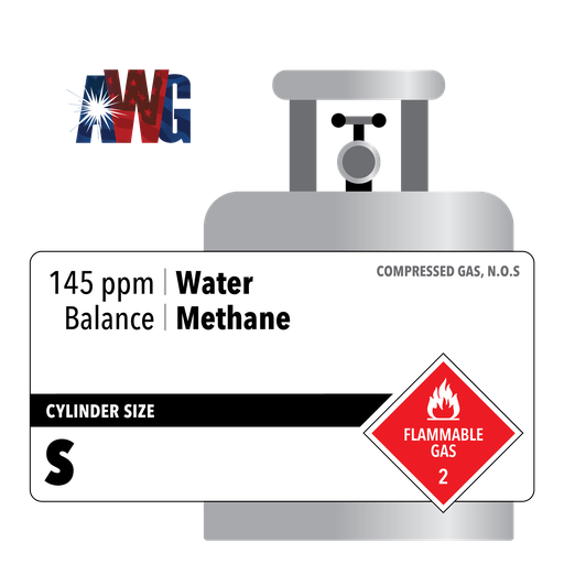 Compressed Specialty Gas, 145 ppm Water, Balance Methane, Certified Standard, Size S High Pressure Aluminum Cylinder, CGA 510 Valve