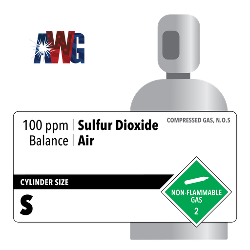 Compressed Mixed, 100 ppm Sulfur Dioxide, Balance Air, Certified Standard, Size S High Pressure Aluminum Cylinder, CGA 580 Valve