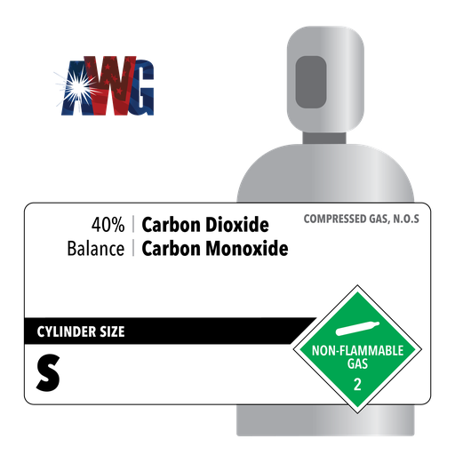 Compressed Mixed Gas, 40% Carbon Dioxide, Balance Carbon Monoxide, Certified Standard, Size S High Pressure Aluminum Cylinder, CGA 350 Valve