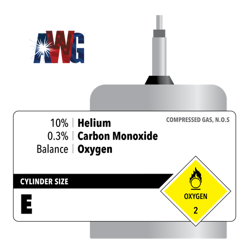 Compressed Mixed Gas, 0.3% Carbon Monoxide, 10% Helium, Balance Oxygen, Medical NF, Size E High Pressure Aluminum Cylinder, CGA 973 Valve