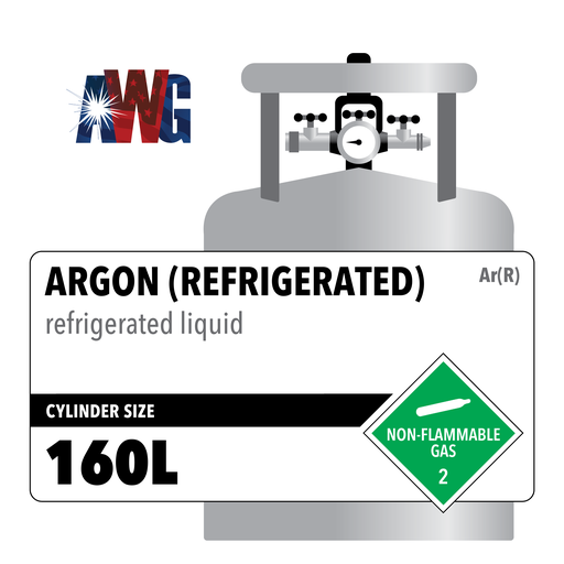 Refrigerated Liquid Argon, 160L, 4754 cf, Stainless Steel Dewar, CGA 580 Threaded Valve