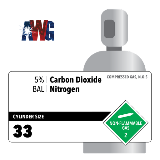 5% Carbon Dioxide, Balance Nitrogen, Certified Standard, 33 CF, Aluminum Cylinder, CGA 580 Valve