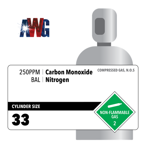 250 ppm Carbon Monoxide, Balance Nitrogen, EPA Protocol, 30 CF, Aluminum Cylinder, CGA 350 Valve