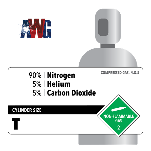 Mixed Nitrogen Gas, 90% Nitrogen, 5% Helium, 5% Carbon Dioxide, Certified Standard, High Pressure Steel T Cylinder, CGA 580