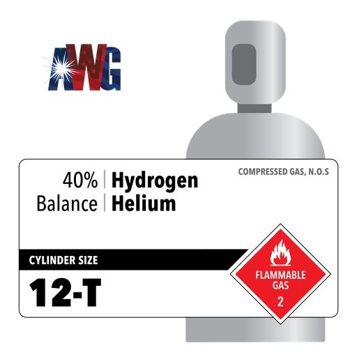 Compressed Mixed Gas, 40% Hydrogen, Balance Helium, Certified Standard, 3600 cf, Cradle of 12-T High Pressure Steel Cylinders, CGA 580 Valve