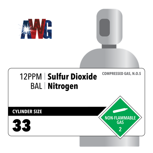 12 ppm Sulfur Dioxide, Balance Nitrogen, EPA Protocol, 33 CF, Aluminum Cylinder, CGA 660 Valve