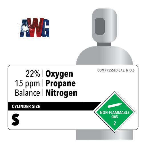 Compressed Mixed Gas, 15 ppm Propane, 22% Oxygen, Balance Nitrogen, EPA Protocol, Size S High Pressure Aluminum Cylinder, CGA 590 Valve