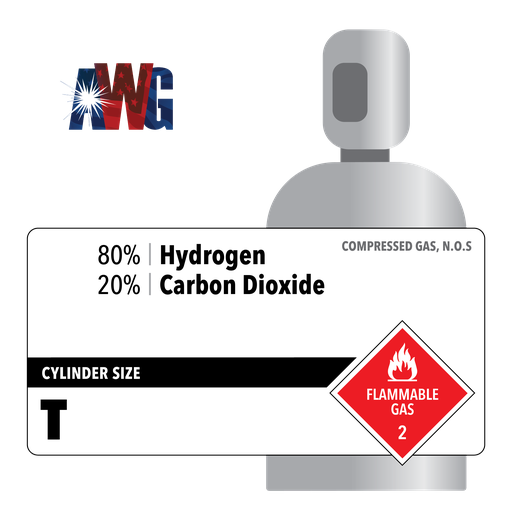 Compressed 80% Hydrogen, 20% Carbon Dioxide, Size T, High Pressure Steel Cylinder, CGA 580 Valve