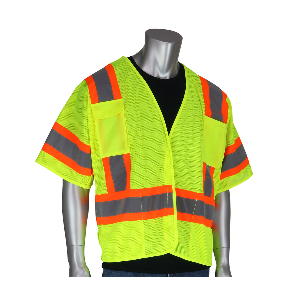 Product image for PIP 303-5PMTT-LY/L CLASS 3 MESH BRKWY VEST, 4 POCKETS, H&L CLOSURE, TWO TONE TAPE, LY LIKELY SUBJECT TO TAX