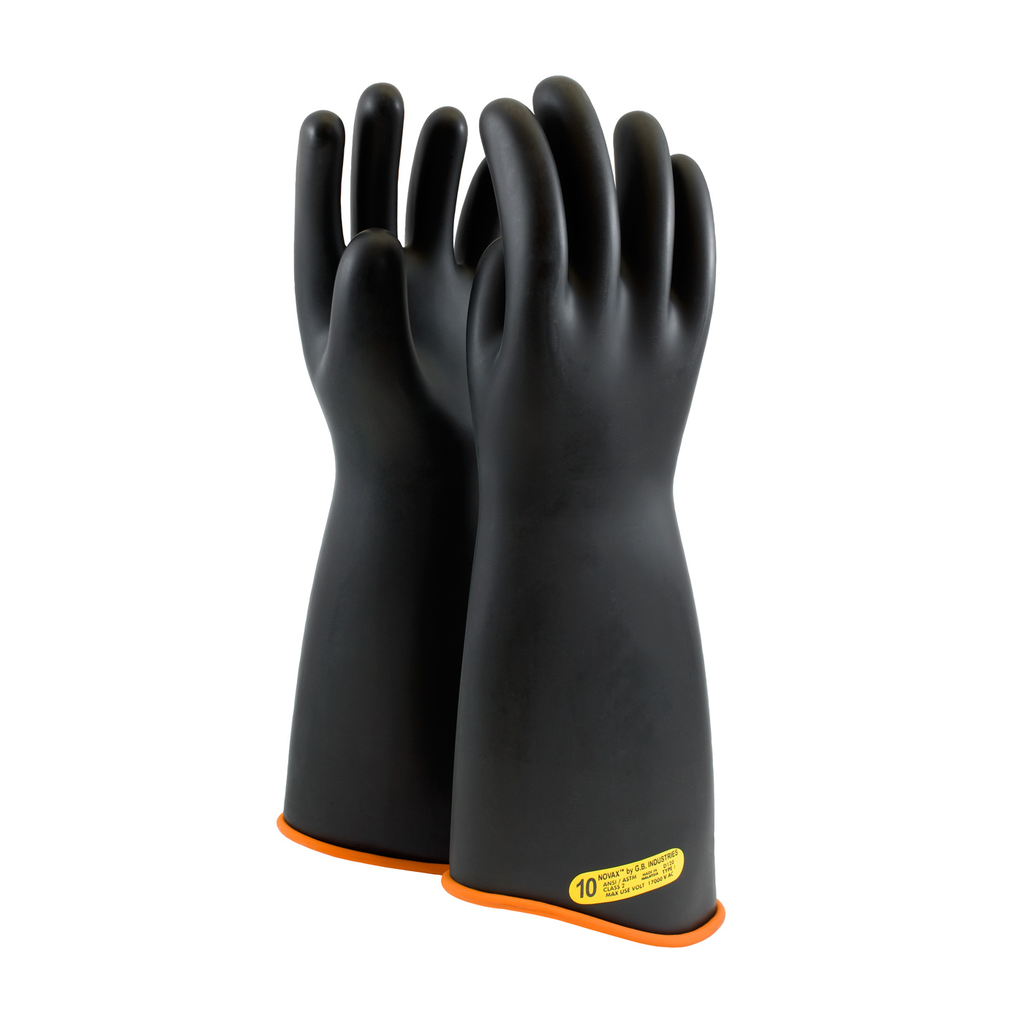 Product image for PIP 158-2-18/12 NOVAX® Rubber Electrical Insulating Gloves, Class 2, 18", Contour Cuff, Black/Orange - Size 12