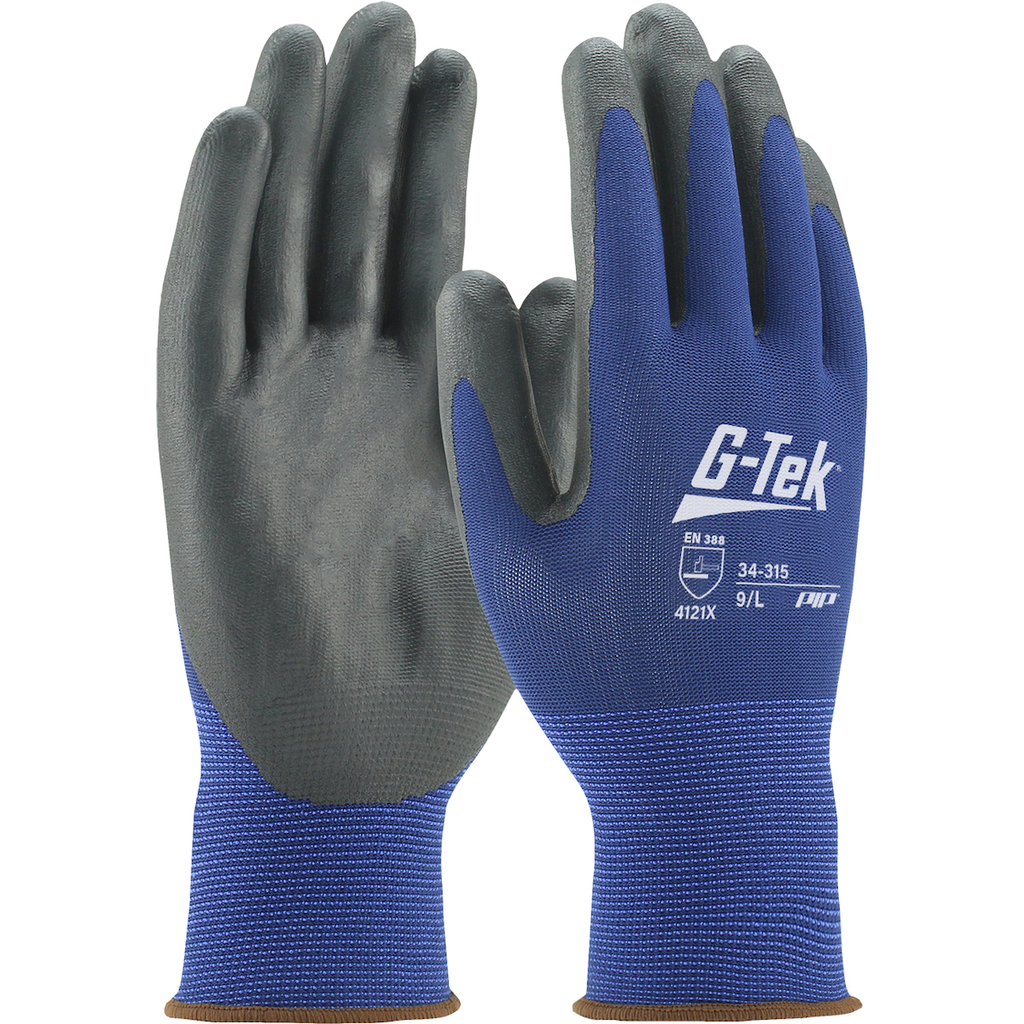 Product image for PIP 34-315/S G-TEK SEAMLESS KNIT POLYESTER GLOVE W/ NITRILE COATED FOAM GRIP ON PALM 15 GUAGE SMALL
