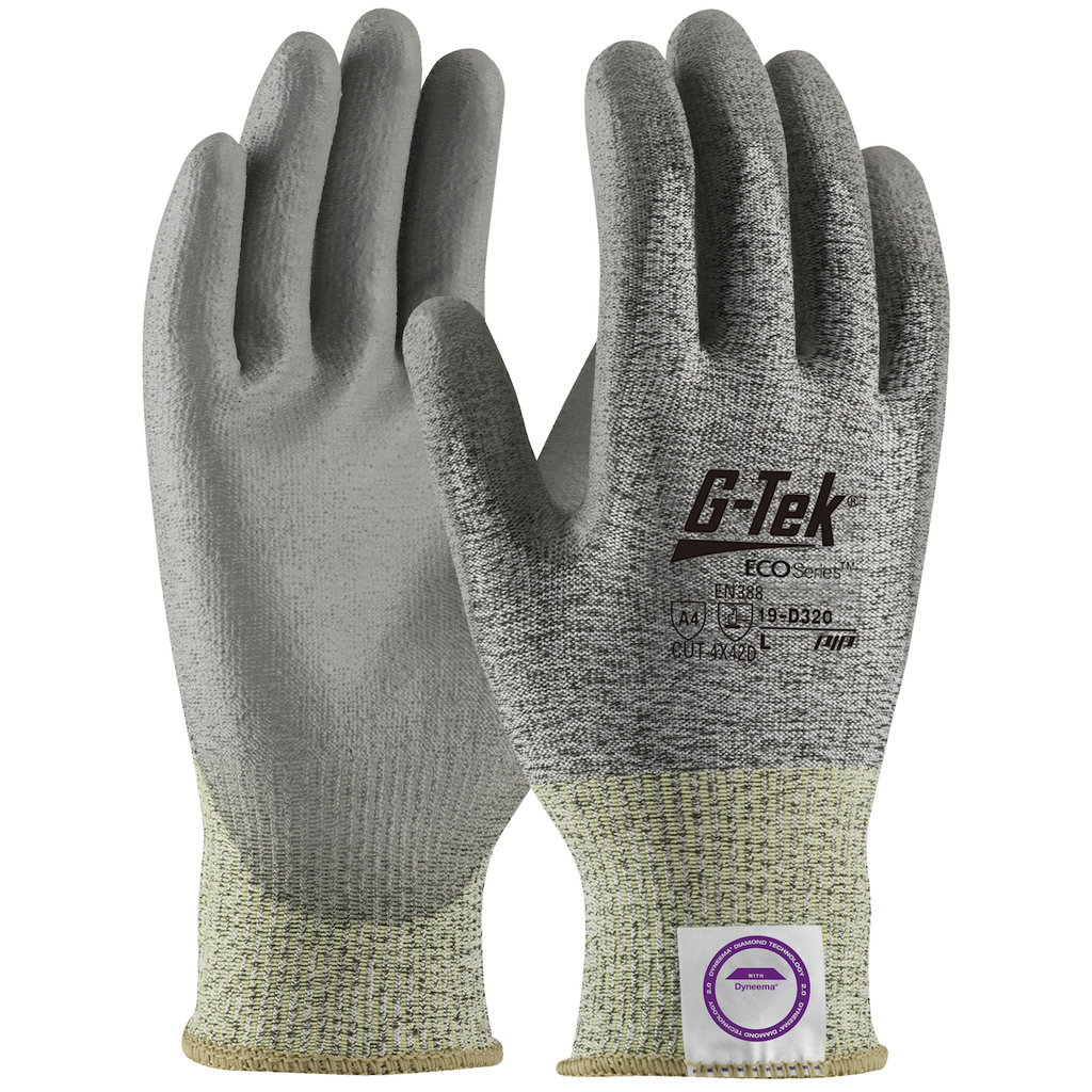 Product image for PIP 19-D320/M G-Tek 3GX Dsm Dyneema Gray & Black Knit with Gray Polyurethane Palm Coating Medium Weight EN388 Level 4 Gloves