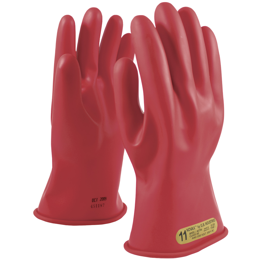 Product image for PIP 153-00-11/10 ELECTRICAL RATED GLOVES RED 11IN UNLINED SMOOTH FINISH BEADED ROLLED CUFF CHLORINATED PAIR