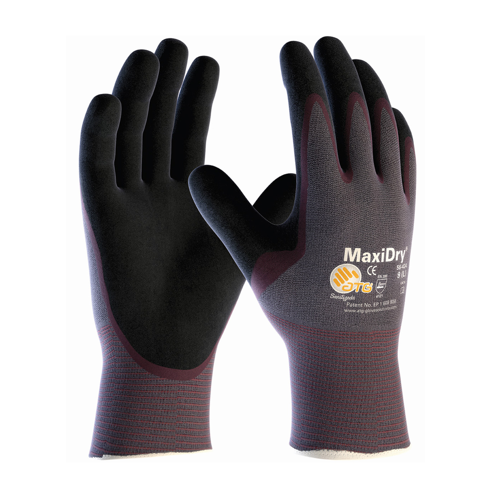 Product image for PIP 56-424/S MAXIDRY, GRY. NYLON SHELL, PRPL./ BLK. NITRILE NON-SLIP PALM COAT LIKELY SUBJECT TO TAX