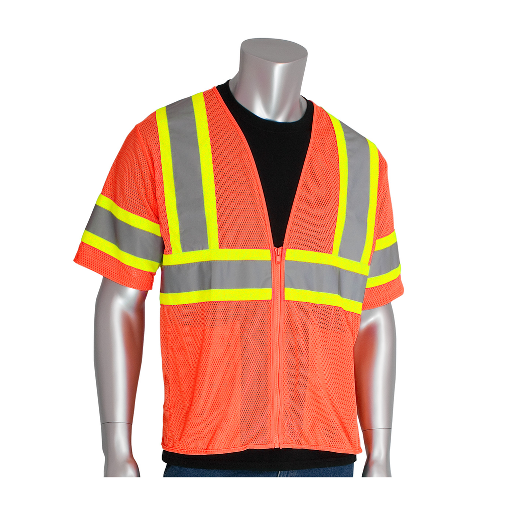 Product image for PIP 303-HSVPOR-3X CLASS 3 MESH VEST, 2 POCKETS, ZIPPER CLOSURE, TWO TONE TAPE, OR LIKELY SUBJECT TO TAX