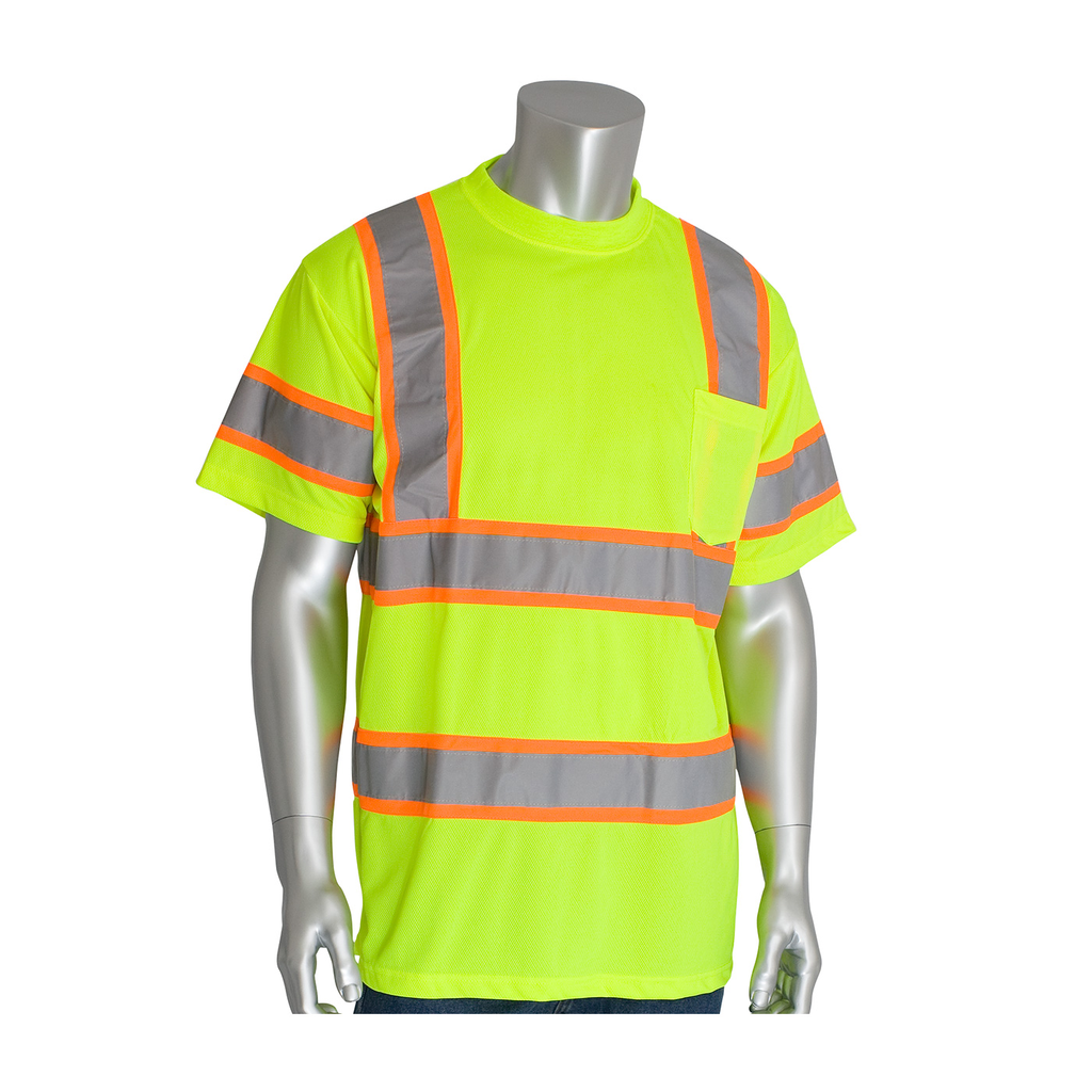 Product image for PIP 313-CNTSPLY-L ANSI Type R Class 3 Two-Tone T-Shirt - Hi-Vis Yellow, Large