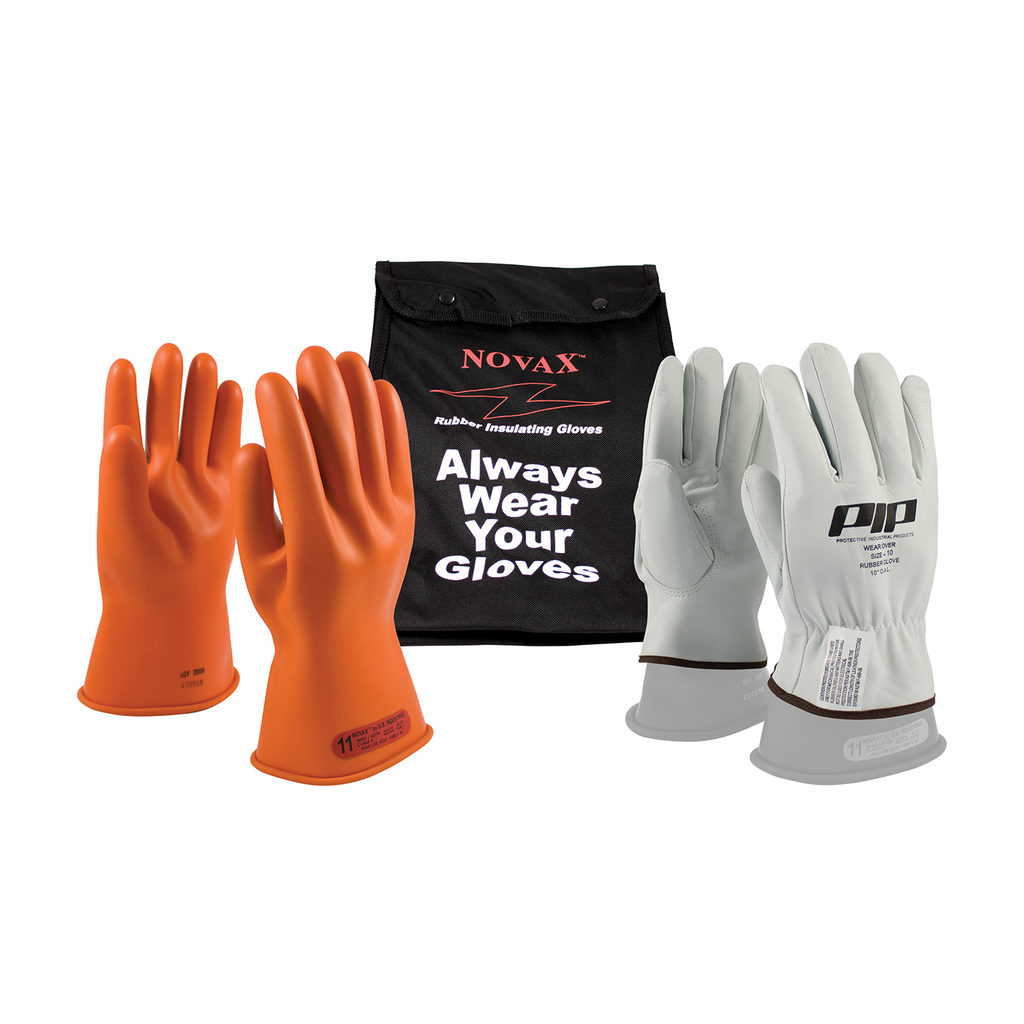 Product image for PIP 147-SK-0/8 NOVAX® Insulating Gloves Kit, Class 0, 11", Straight Cuff, Orange - Size 8