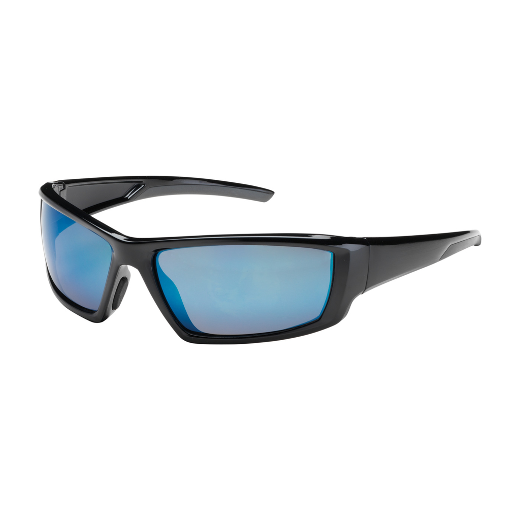 Product image for PIP 250-47-0006 Full Frame Safety Glasses w/ Black Frame, Blue Mirror Plus Lens and Anti-Scratch / Anti-Reflective Coating