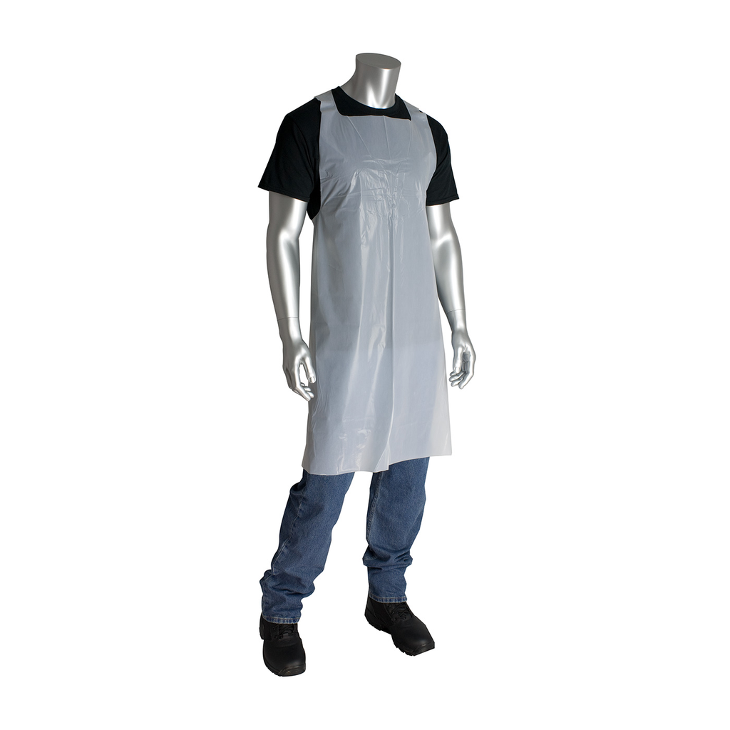 Product image for PIP 200-06002 APRONS, WHITE POLYETHYLENE, 1.25 MIL, EMBOSSED, 28IN.46IN. LIKELY SUBJECT TO TAX