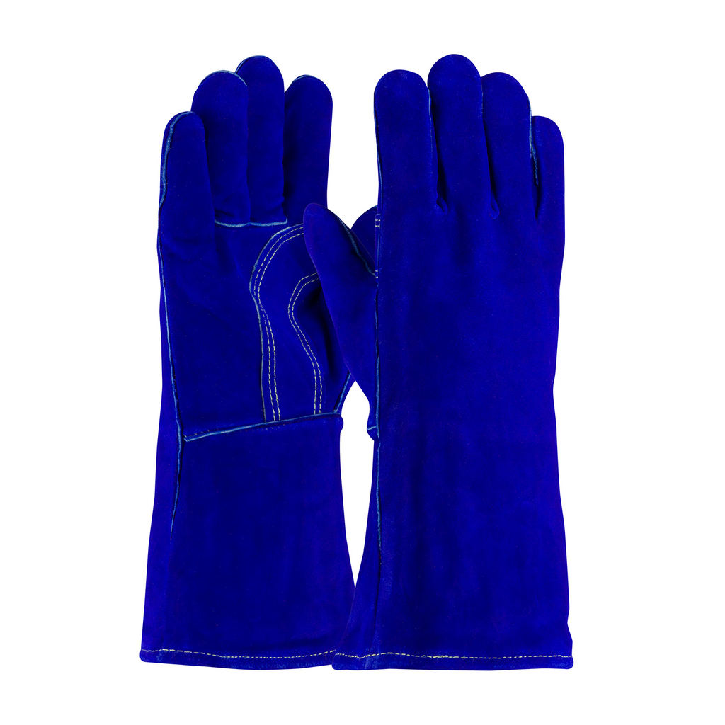 Product image for PIP 73-7018 Shoulder Split Cowhide Leather Welder's Gloves, w/ Cotton Foam Liner & Kevlar&#174; Stitching, Blue - Men's