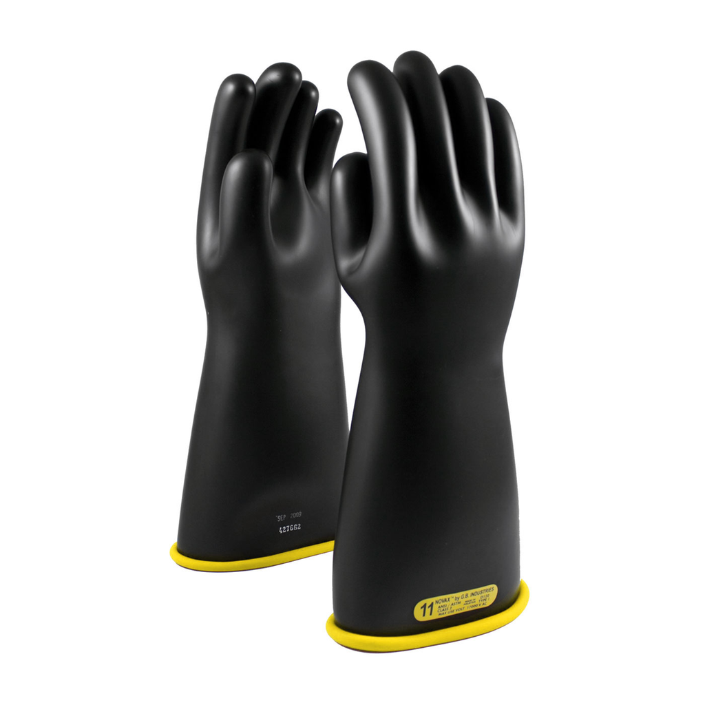 Product image for PIP 152-2-16/10 NOVAX CLASS 2 RUBBER INSULATING GLOVE 16" LENGTH BLACK SIZE 10 - STRAIGHT CUFF