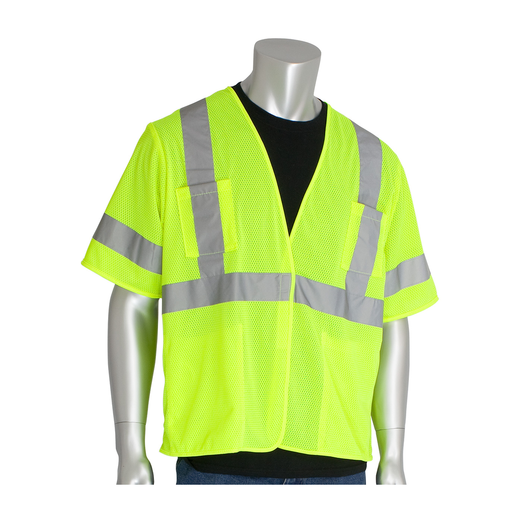 Product image for PIP 303-HSVELY-L CLASS 3 MESH VEST, 4 POCKETS, H&L CLOSURE, 2IN. TAPE, LY LIKELY SUBJECT TO TAX