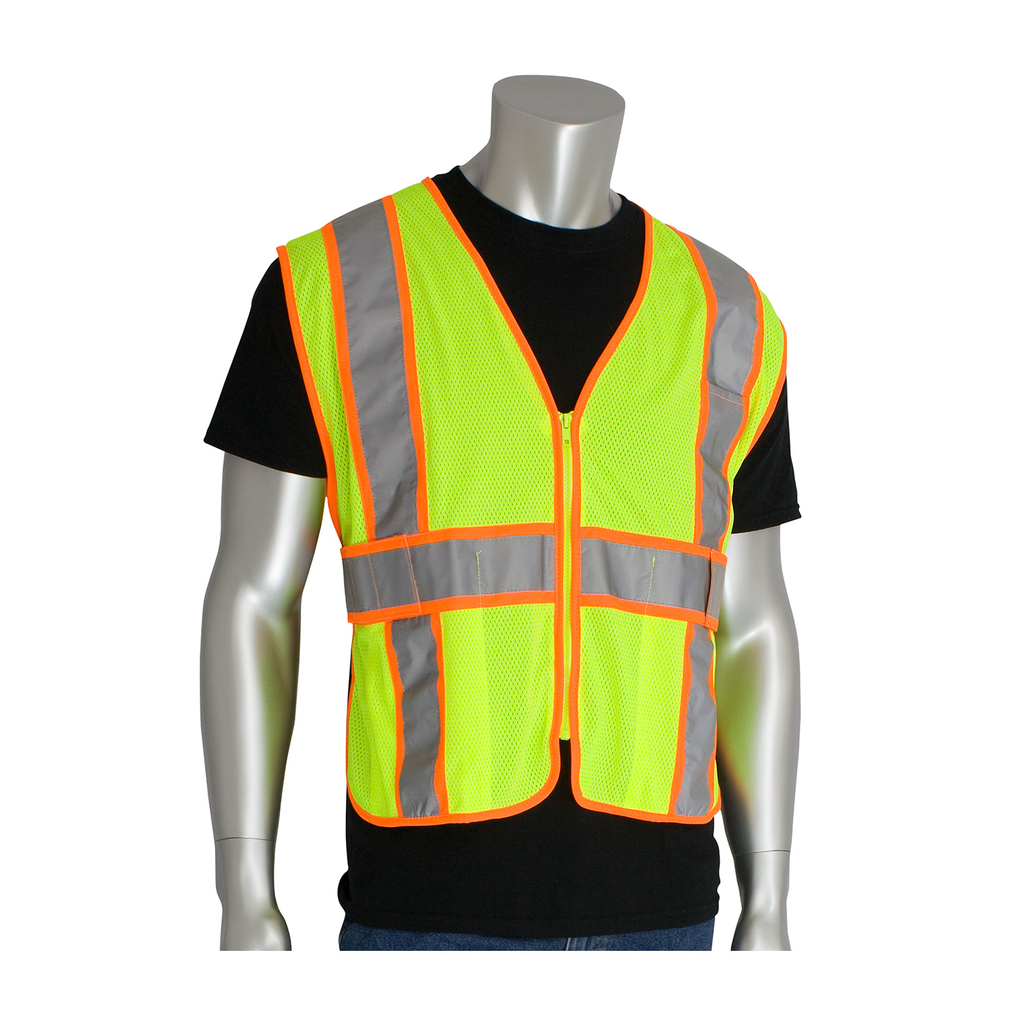 Product image for PIP 302-USV5LY CLASS 2 MESH VEST 3 POCKETS ZIPPER CLOSURE 2IN. TWO TONE LY