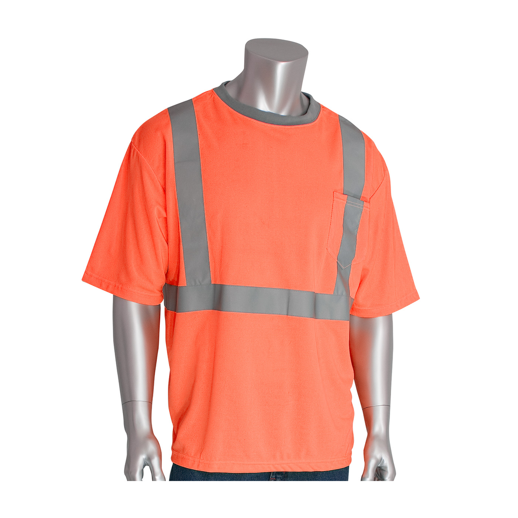 Product image for PIP 312-1200-OR/L ANSI Type R Class 2 Short Sleeve T-Shirt - Hi-Vis Orange, Large
