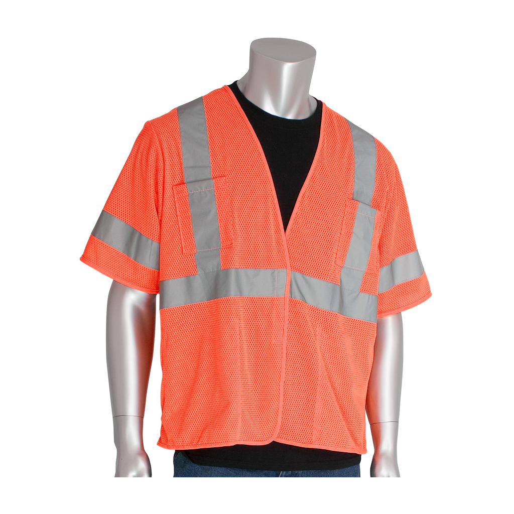 Product image for PIP 303-HSVEOR-5X CLASS 3 MESH VEST, 4 POCKETS, H&L CLOSURE, 2IN. TAPE, OR LIKELY SUBJECT TO TAX
