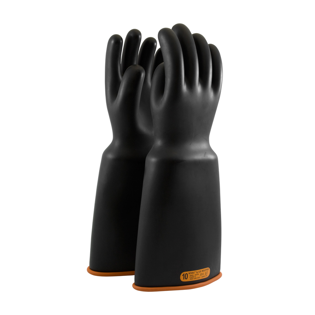 Product image for PIP 159-4-18/11 NOVAX&#174; Rubber Electrical Insulating Gloves, Class 4, 18", Bell Cuff, Black/Orange - Size 11