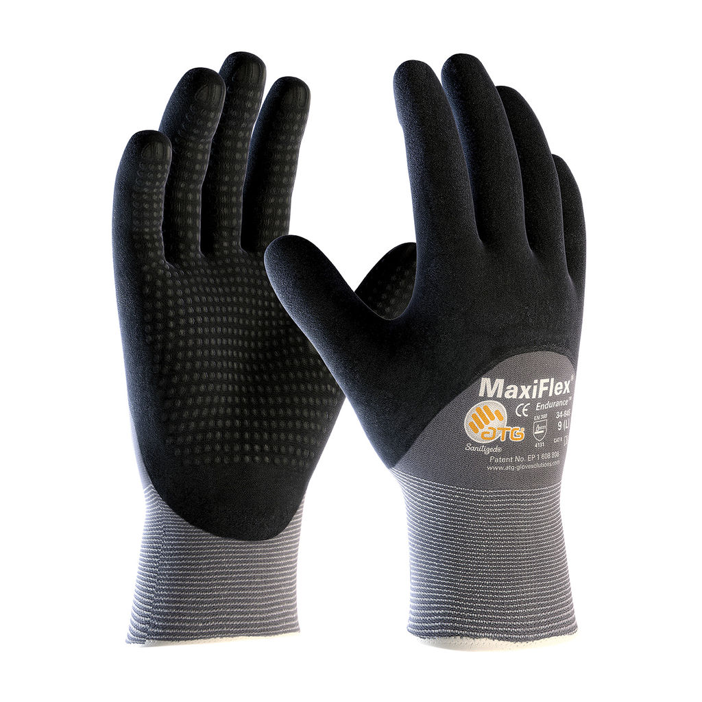 Product image for PIP 34-845/M Medium Black Nitrile Micro Foam Palm Full Finger and Knuckle Coated Knit Protective Gloves