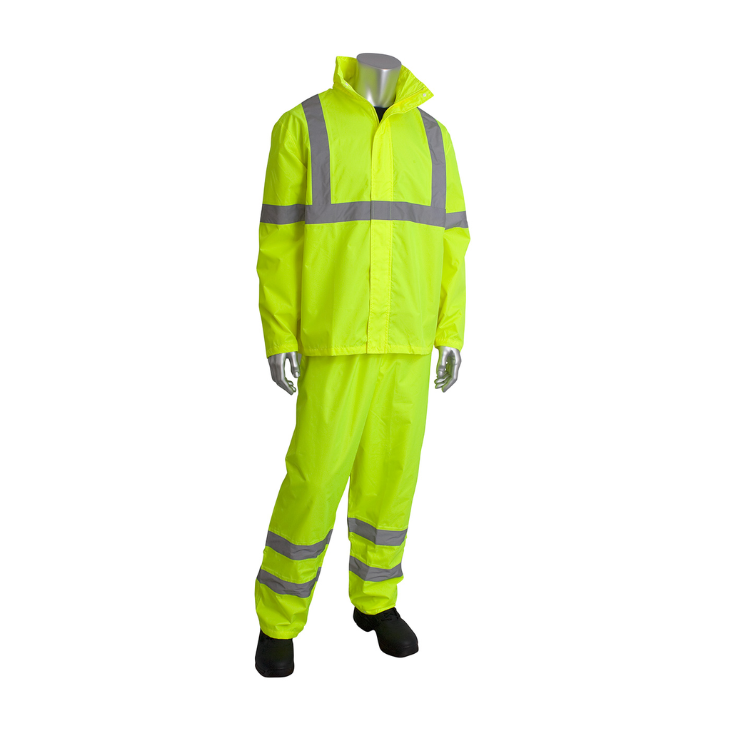 Product image for PIP 353-1000LY-L/XL Large/Extra Large Lime Yellow 48 Inch Long Coat 150 D Polyester Fabric Zipper Closure Safety Rain Jacket
