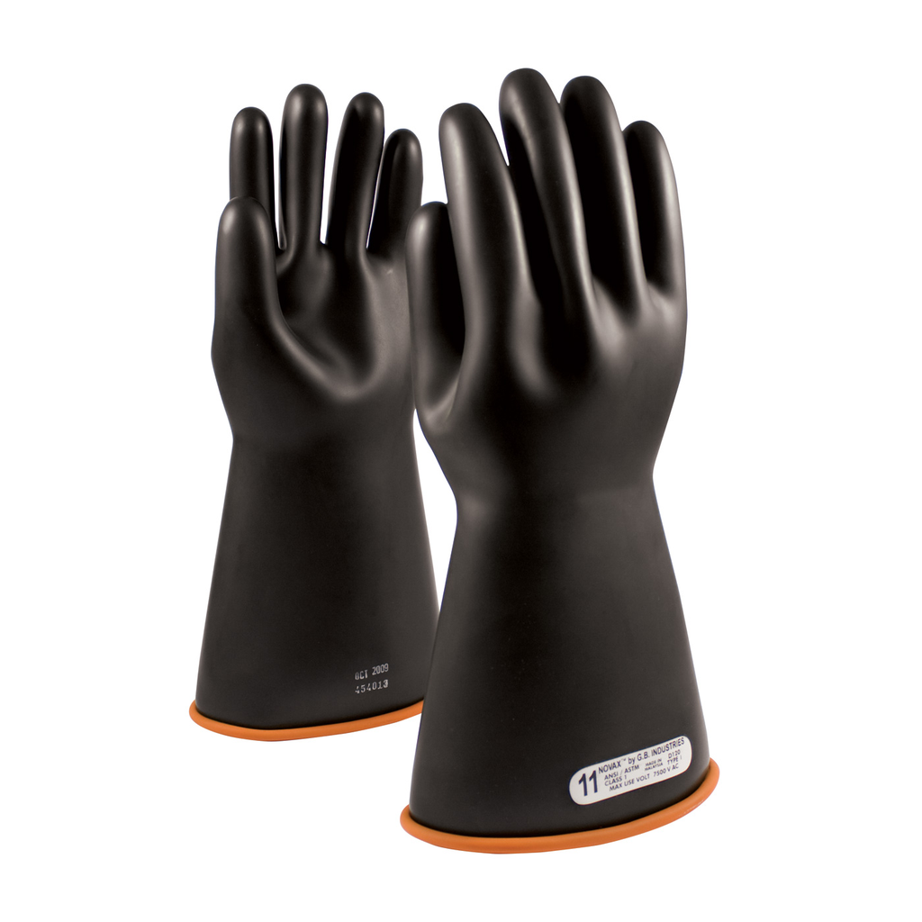 Product image for PIP 155-1-14/12 NOVAX&#174; Rubber Electrical Insulating Gloves, Class 1, 14", Straight Cuff, Black/Orange - Size 12