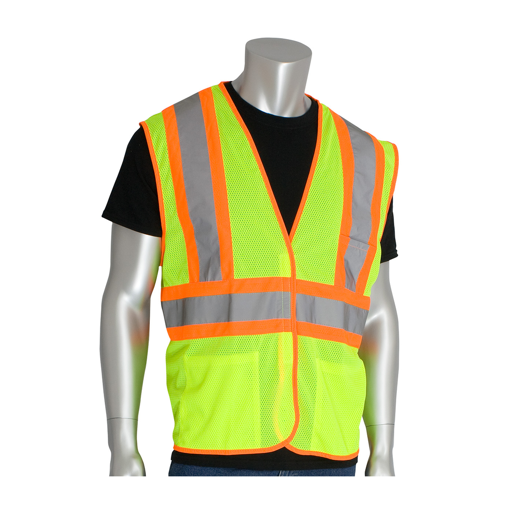 Product image for PIP 302-MVATLY-2X CLASS 2 MESH VEST 3 POCKETS HL CLOSURE TWO TONE TAPE LY