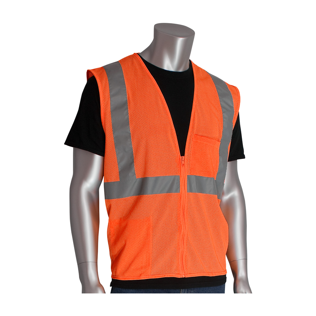 Product image for PIP 302-0702Z-OR/2X CLASS 2 MESH VEST, 2 POCKETS, ZIPPER CLOSURE, 2IN. TAPE, OR LIKELY SUBJECT TO TAX