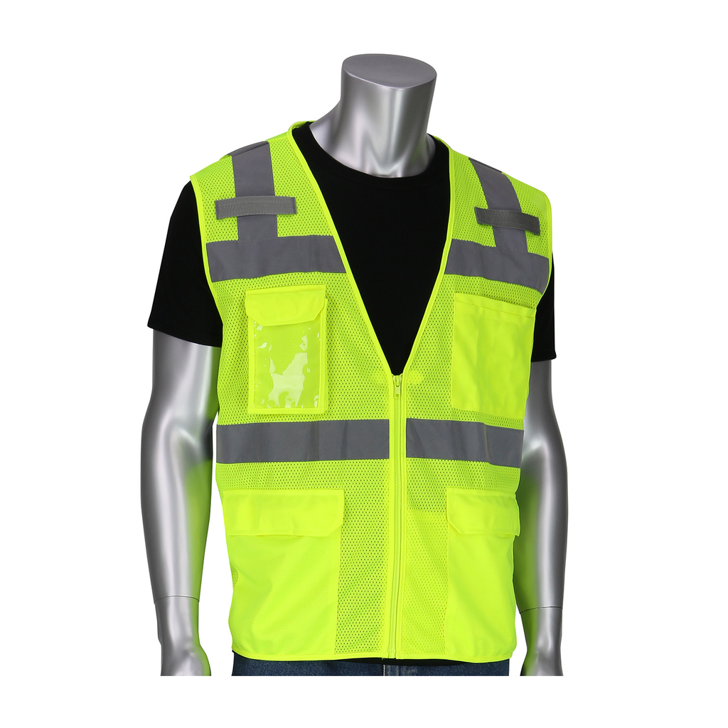 Product image for PIP 302-0750-LY/M-CORBINS LLC MEDIUM ANSI TYPE R CLASS 2 FIVE POCKET SURVEYORS VEST PROOF ID: 4135E