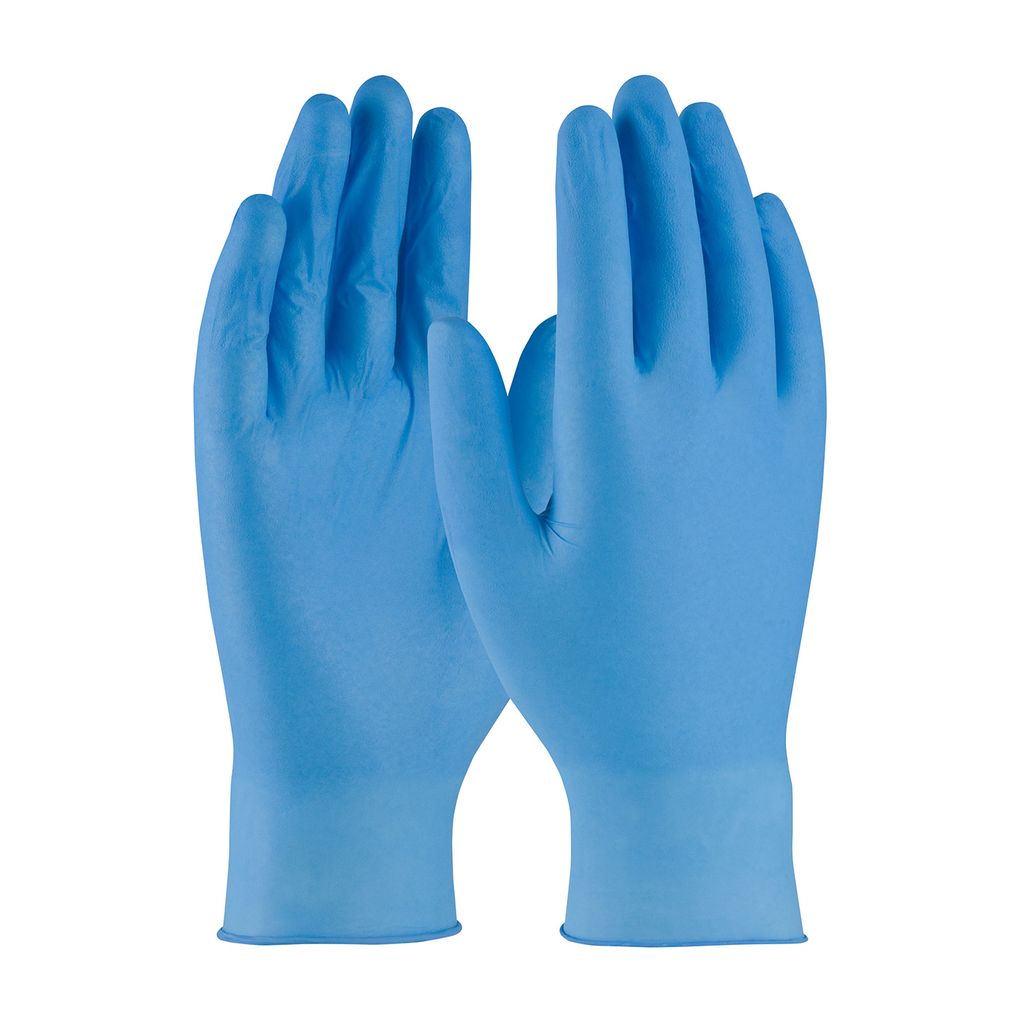 Product image for PIP 63-532PF/M Medium Blue Nitrile Textured Grip Powder Free Disposable Gloves