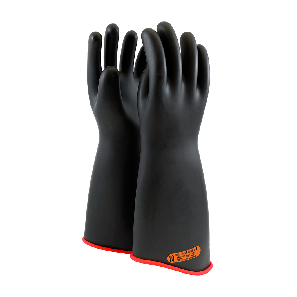 Product image for PIP 162-4-18/10 NOVAX® Rubber Electrical Insulating Gloves, Class 4, 18", Contour Cuff, Black/Red - Size 10