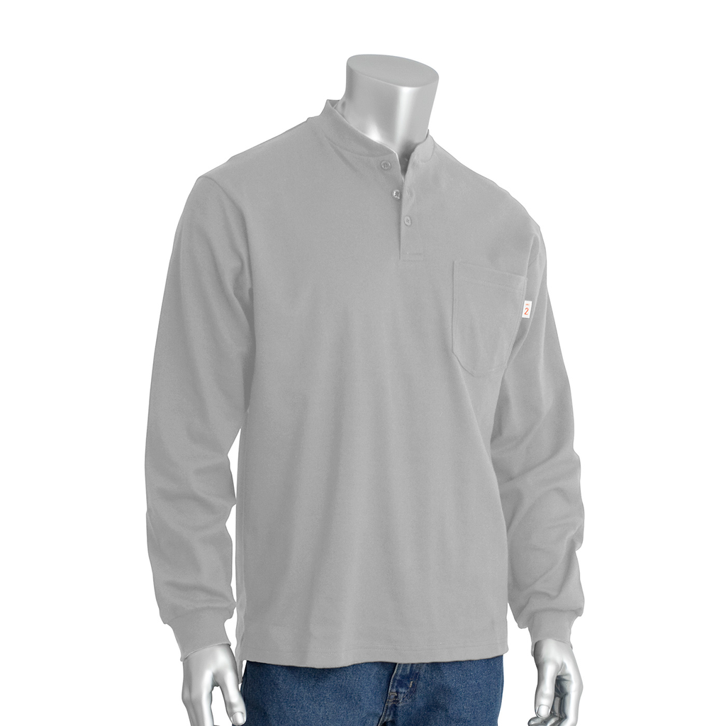 Product image for PIP 385-FRHN-(LG)-XL AR/FR LONG SLEEVE HENLEY, 11 CAL 6.5 OZ INTERLOCK COTTON, LT. GRAY LIKELY SUBJECT TO TAX