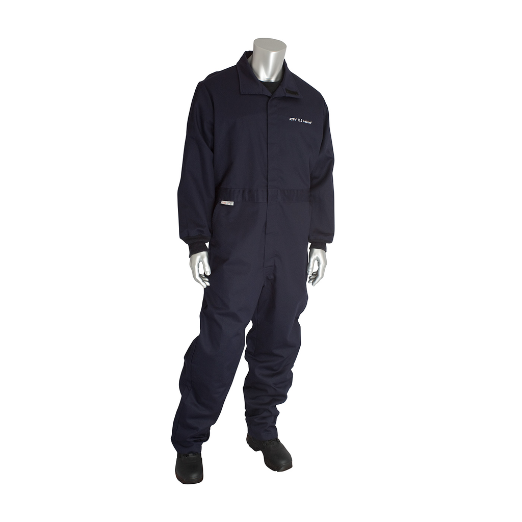 Product image for PIP 9100-2170D/XL 12 CAL FR DUAL CERT. 9OZ. COVERALL NFPA 70E NFPA 2112 NVY