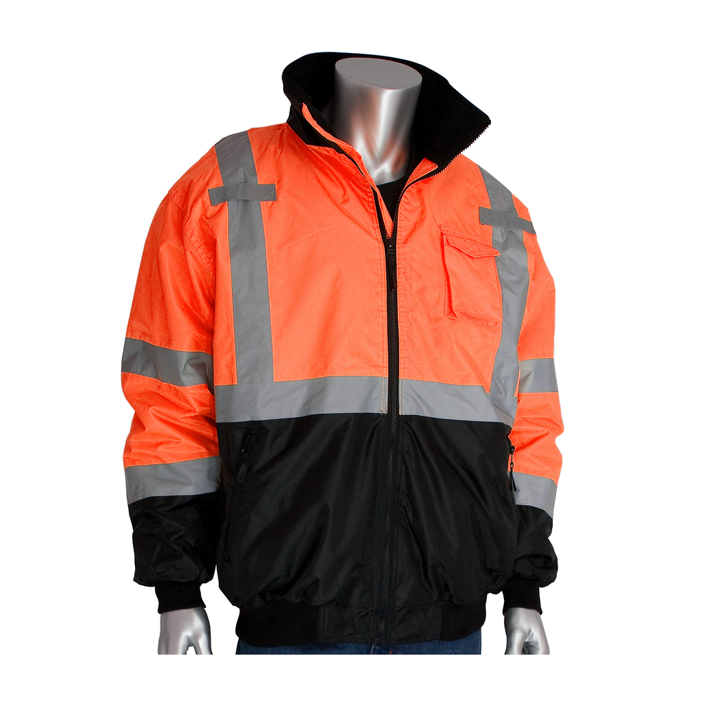 Product image for PIP 333-1766-OR/XL ANSI Type R Class 3 Value Black Bottom Bomber Jacket w/ Zip-Out Fleece Liner - Hi-Vis Orange, XLarge