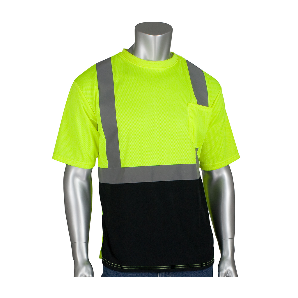 Product image for PIP 312-1250B-LY/2X CLASS 2 SHORT SLEEVE T-SHIRT BLACK BOTTOM UV BLOCK LY OR