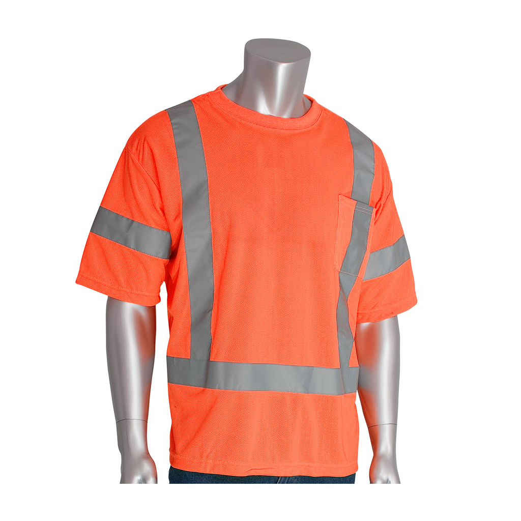 Product image for PIP 313-CNTSEOR-M CLASS 3 SHORT SLEEVE T-SHIRT, CREW NECK, CHEST POCKET, OR LIKELY SUBJECT TO TAX