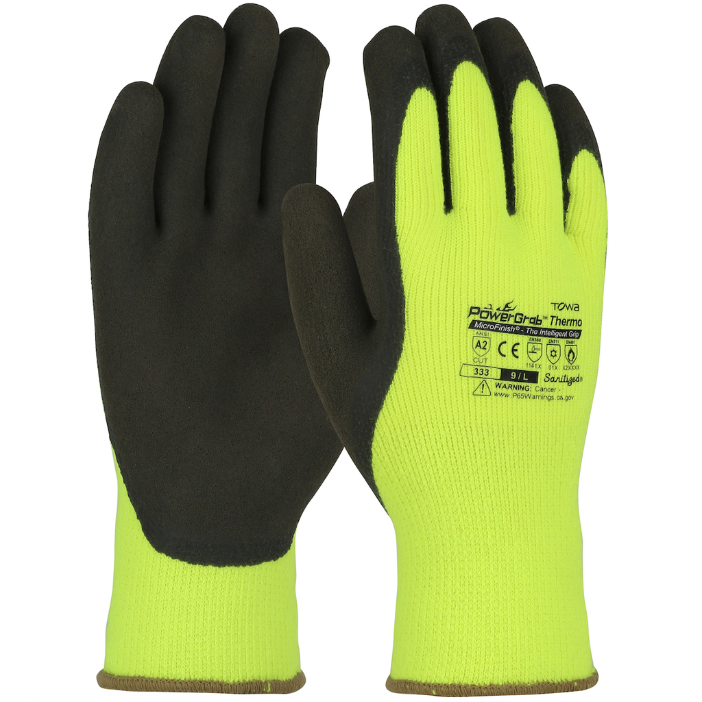 Product image for PIP 41-1405/L HI-VIS LIME ACRYLIC TERRY SHELL BROWN MICROFINISH GRIP